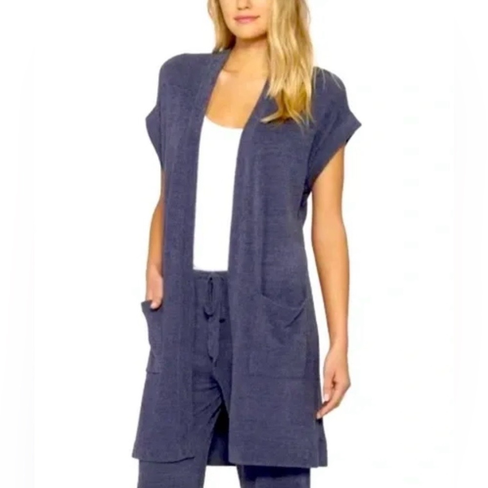 Barefoot Dreams Cozy Chic Ultra Sleeveless Open-Front Knit Cardigan In Gray Sz S